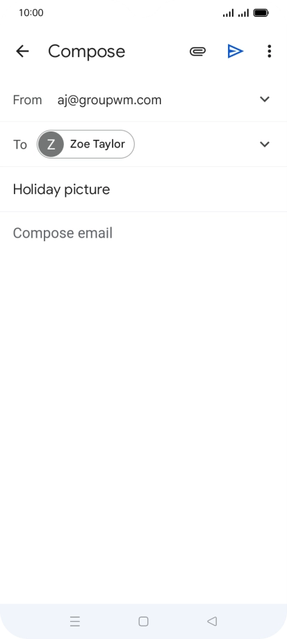 Press the text input field and write the text for your email. Press the text input field and write the text for your email.