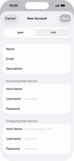 Press Username and key in the username for your email account. Press Username and key in the username for your email account.