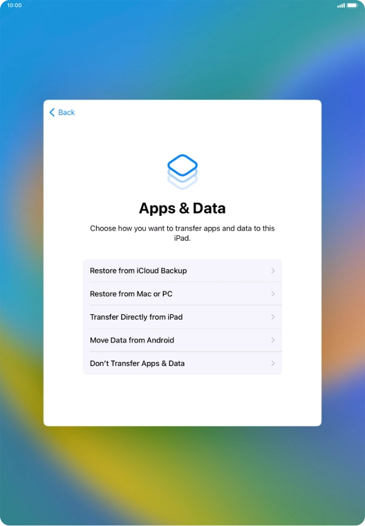 Press Don't Transfer Apps & Data and follow the instructions on the screen to finish the activation. Press Don't Transfer Apps & Data and follow the instructions on the screen to finish the activation.