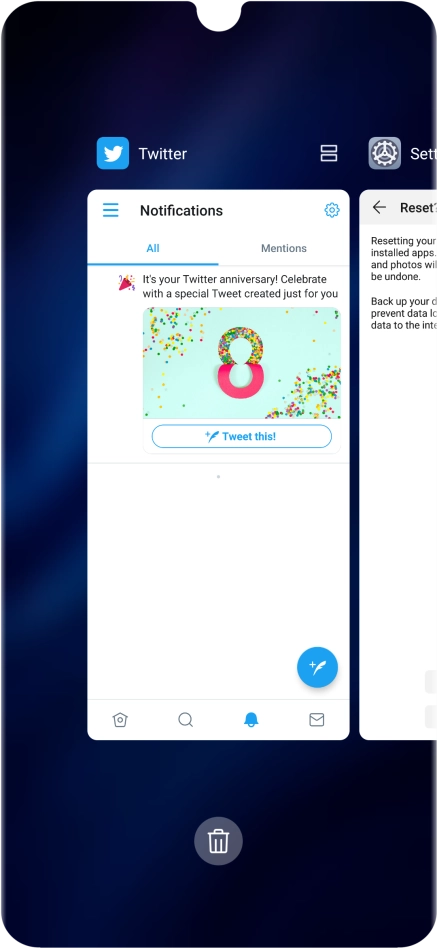 To end one running application, slide your finger upwards on the required application. To end one running application, slide your finger upwards on the required application.