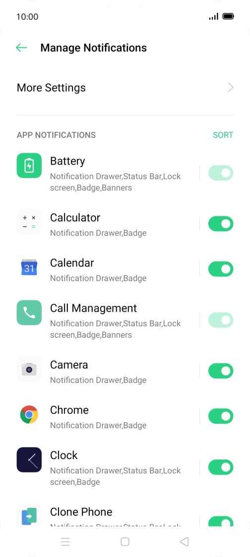 Press the indicators next to the required apps to turn the function on or off. Press the indicators next to the required apps to turn the function on or off.