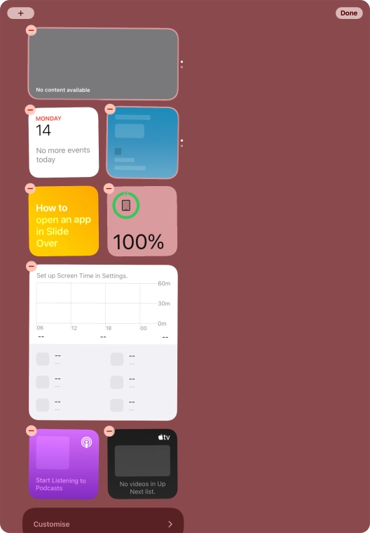 Press and hold the required widget until a pop-up menu is displayed. Press and hold the required widget until a pop-up menu is displayed.
