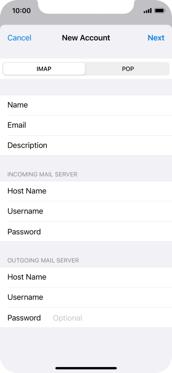 Press Password and key in the password for your email account. Press Password and key in the password for your email account.