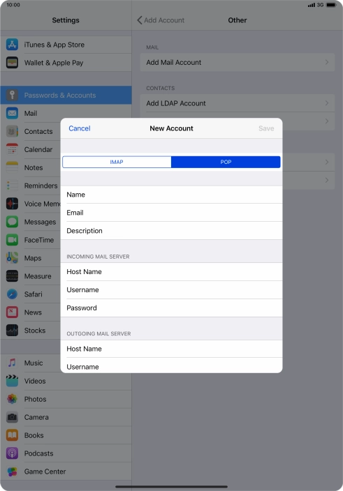 Press Host Name and key in the name of your email provider's incoming server. Press Host Name and key in the name of your email provider's incoming server.