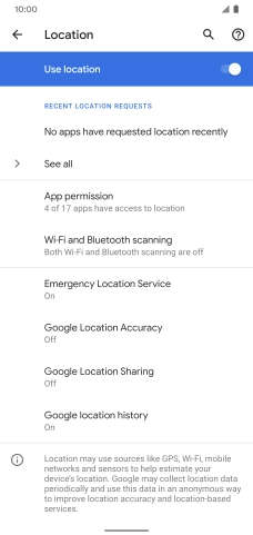 Press Google Location Accuracy. Press Google Location Accuracy.