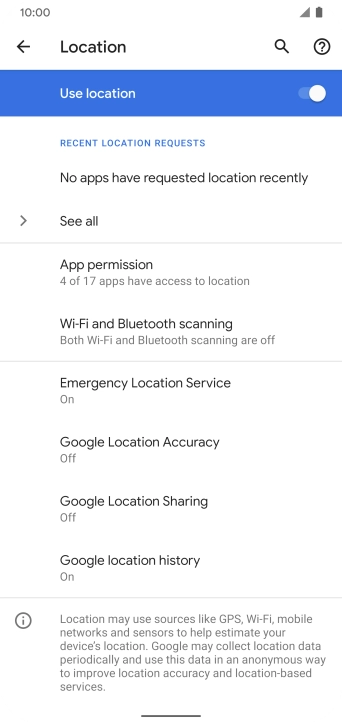 Press Google Location Accuracy. Press Google Location Accuracy.