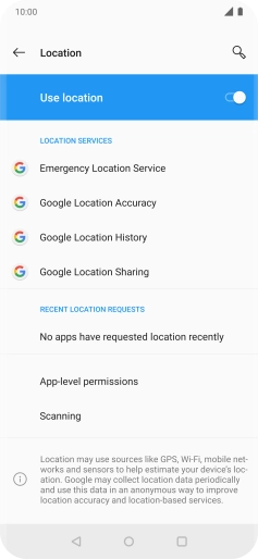 Press Google Location Accuracy. Press Google Location Accuracy.