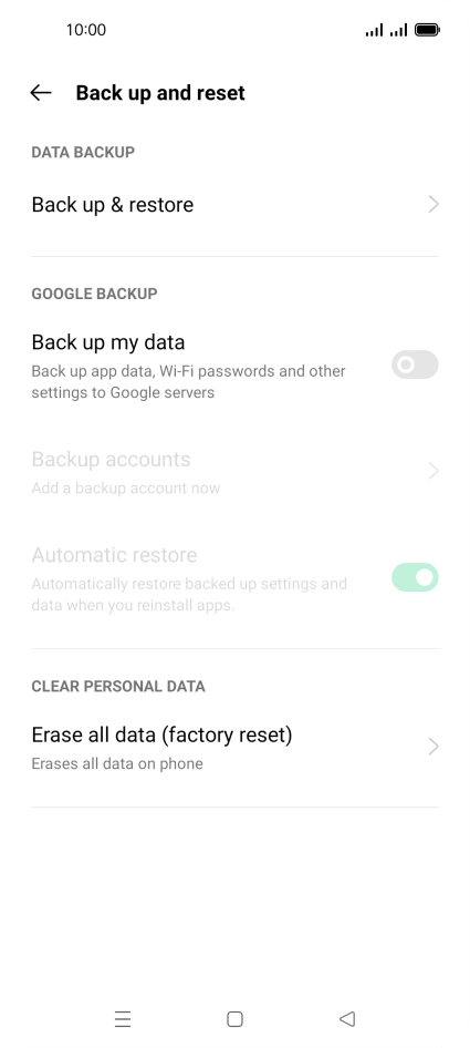 Press Erase all data (factory reset). Press Erase all data (factory reset).