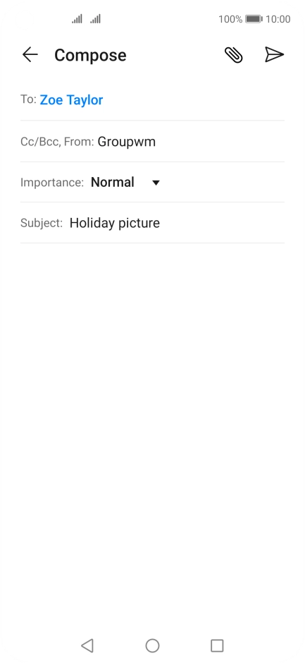 Press the text input field and write the text for your email. Press the text input field and write the text for your email.