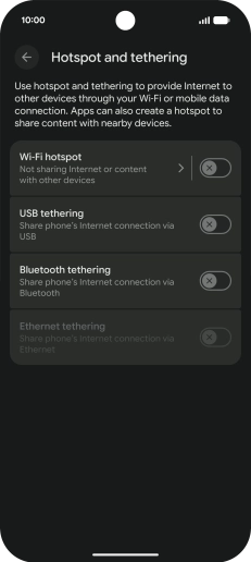 Press Wi-Fi hotspot. Press Wi-Fi hotspot.