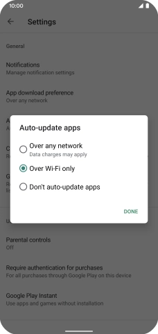To turn on automatic update of apps using mobile network, press Over any network. To turn on automatic update of apps using mobile network, press Over any network.
