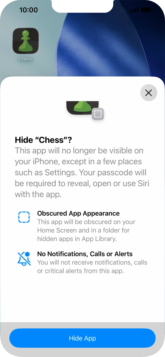 Press Hide App. Press Hide App.