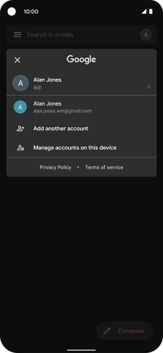 Press the required email account. Press the required email account.