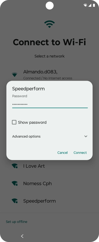 Key in the password for the Wi-Fi network and press Connect. Key in the password for the Wi-Fi network and press Connect.