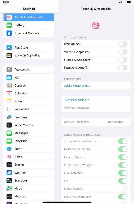 Press Turn Passcode On and key in a lock code of your own choice twice. Press Turn Passcode On and key in a lock code of your own choice twice.