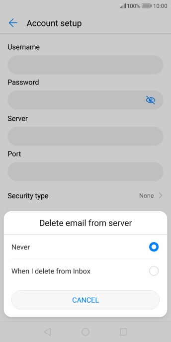 Press Never to keep email messages on the server when you delete them on your phone. Press Never to keep email messages on the server when you delete them on your phone.