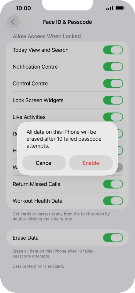 If you turn on the function, press Enable. If you turn on the function, press Enable.