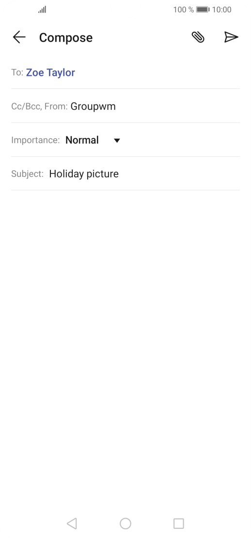 Press the text input field and write the text for your email. Press the text input field and write the text for your email.