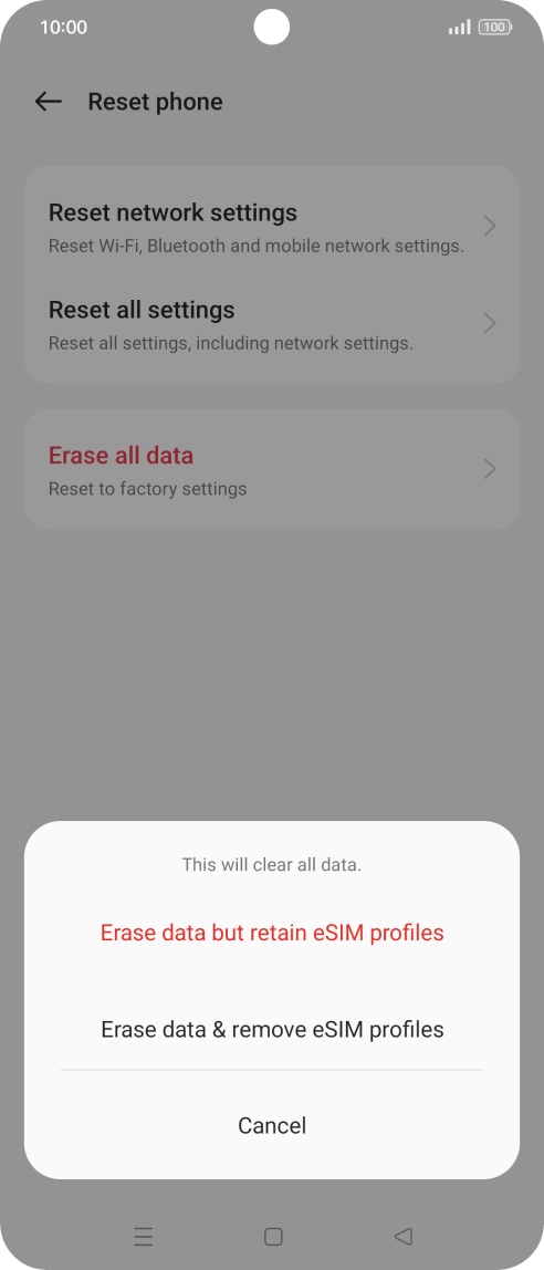 Press the required setting. Press the required setting.