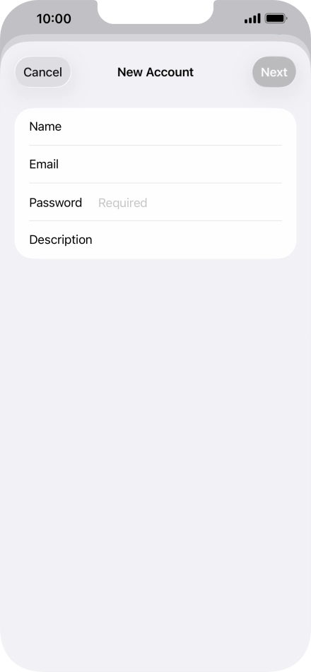 Press Password and key in the password for your email account. Press Password and key in the password for your email account.