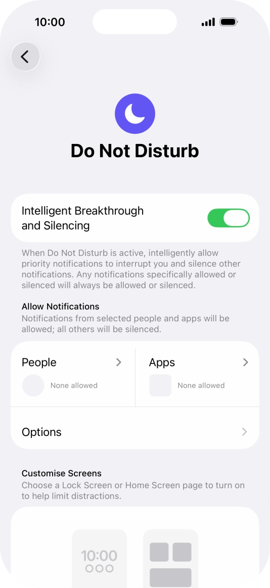 Press People and follow the instructions on the screen to select which contacts you would like to receive calls and notifications from when Do Not Disturb is turned on. Press People and follow the instructions on the screen to select which contacts you would like to receive calls and notifications from when Do Not Disturb is turned on.