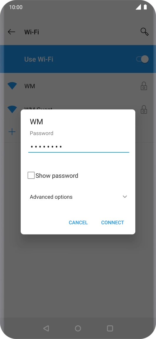 Key in the password for the Wi-Fi network and press CONNECT. Key in the password for the Wi-Fi network and press CONNECT.
