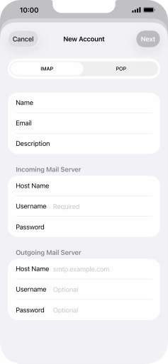 Press Username and key in the username for your email account. Press Username and key in the username for your email account.