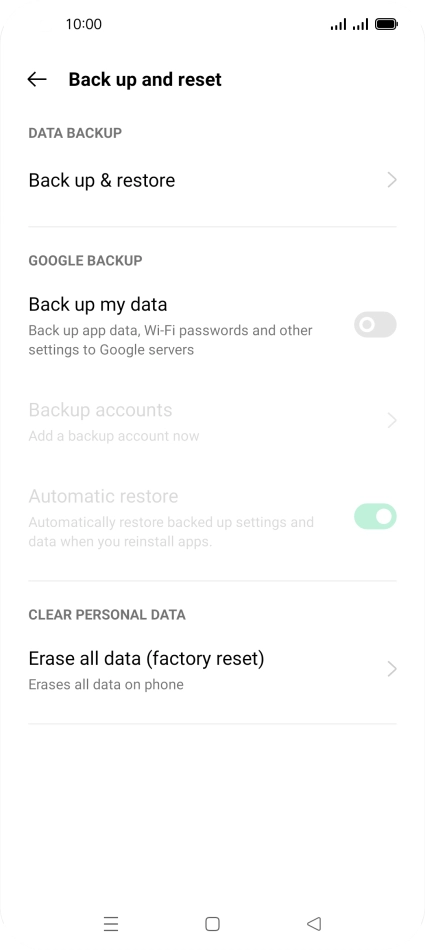 Press Erase all data (factory reset). Press Erase all data (factory reset).