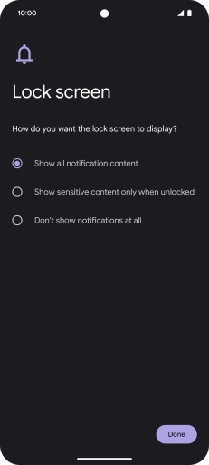 Press the required setting. Press the required setting.