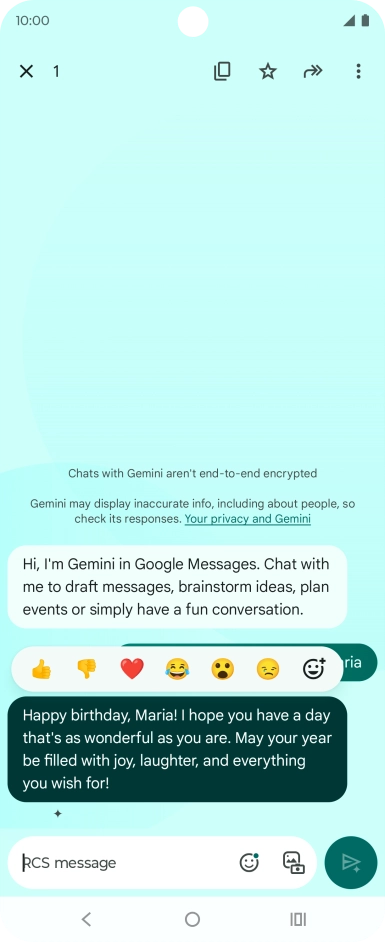 Press and hold the text suggestion from Gemini. Follow the instructions on the screen to use the text suggestion. Press and hold the text suggestion from Gemini. Follow the instructions on the screen to use the text suggestion.