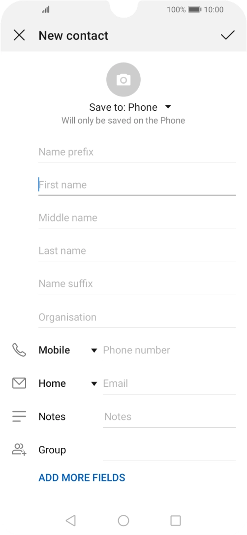 Press First name and key in the first name. Press First name and key in the first name.