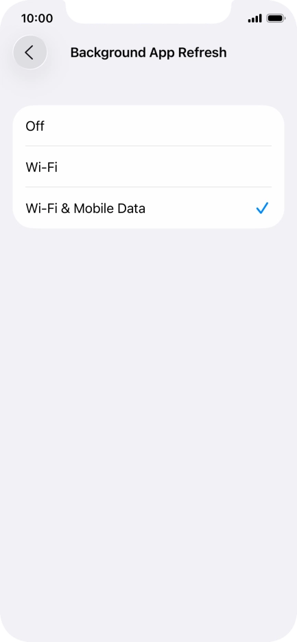 To turn off background refresh of apps, press Off. To turn off background refresh of apps, press Off.