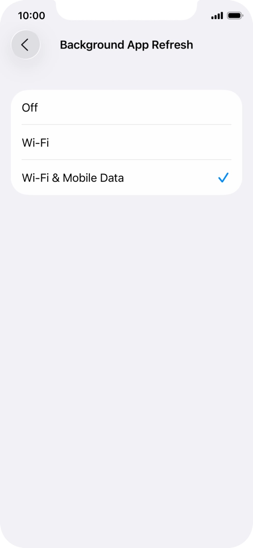 To turn off background refresh of apps, press Off. To turn off background refresh of apps, press Off.