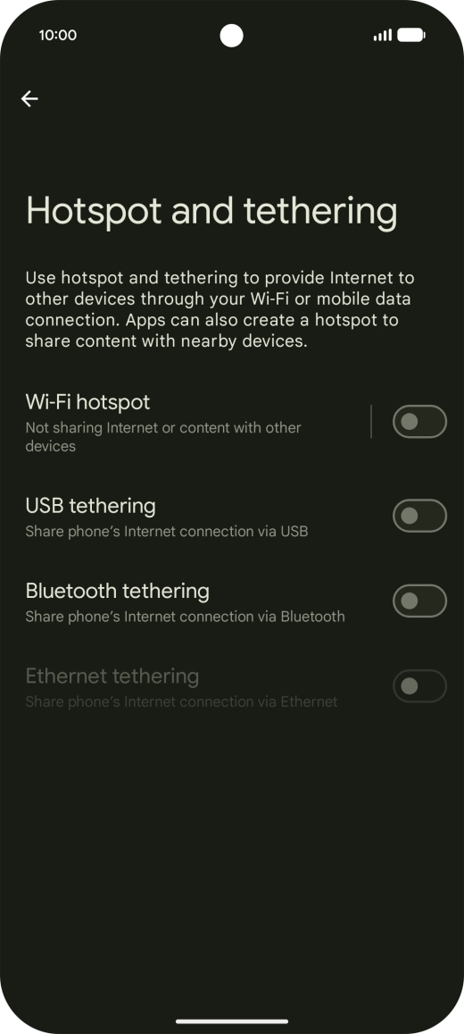 Press Wi-Fi hotspot. Press Wi-Fi hotspot.