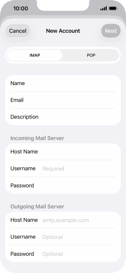 Press Username and key in the username for your email account. Press Username and key in the username for your email account.