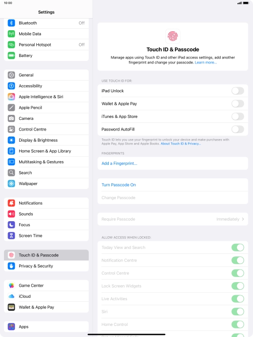 Press Turn Passcode On and key in a lock code of your own choice twice. Press Turn Passcode On and key in a lock code of your own choice twice.