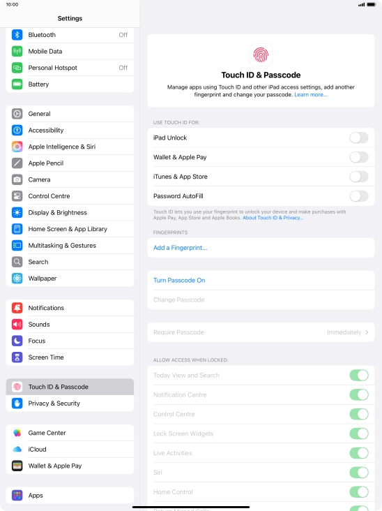 Press Turn Passcode On and key in a lock code of your own choice twice. Press Turn Passcode On and key in a lock code of your own choice twice.