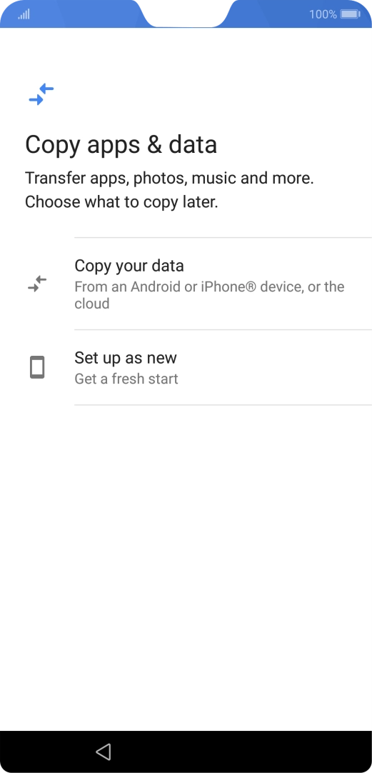 You can transfer the contents of another phone to your phone when it's activated for the first time and after a factory reset. When this screen is displayed, your phone is ready to transfer contents from another phone. You can transfer the contents of another phone to your phone when it's activated for the first time and after a factory reset. When this screen is displayed, your phone is ready to transfer contents from another phone.