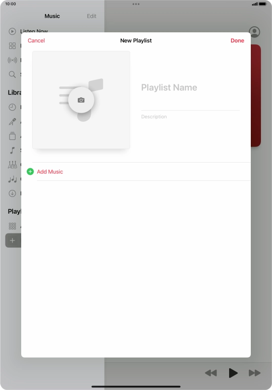 Press the text input field and key in a name for the playlist. Press the text input field and key in a name for the playlist.