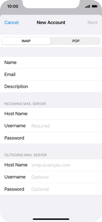 Press Username and key in the username for your email account. Press Username and key in the username for your email account.