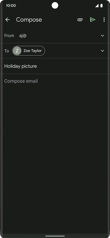 Press the text input field and write the text for your email. Press the text input field and write the text for your email.