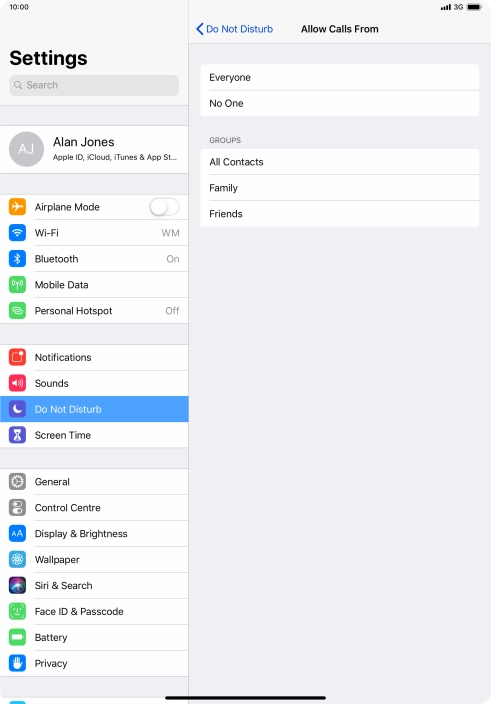 Press the required setting to select which contacts can call you even though Do Not Disturb is turned on. Press the required setting to select which contacts can call you even though Do Not Disturb is turned on.