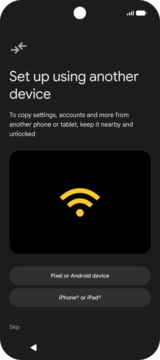 You can transfer the contents of another phone to your phone when it's activated for the first time and after a factory reset. When this screen is displayed, your phone is ready to transfer contents from another phone. You can transfer the contents of another phone to your phone when it's activated for the first time and after a factory reset. When this screen is displayed, your phone is ready to transfer contents from another phone.