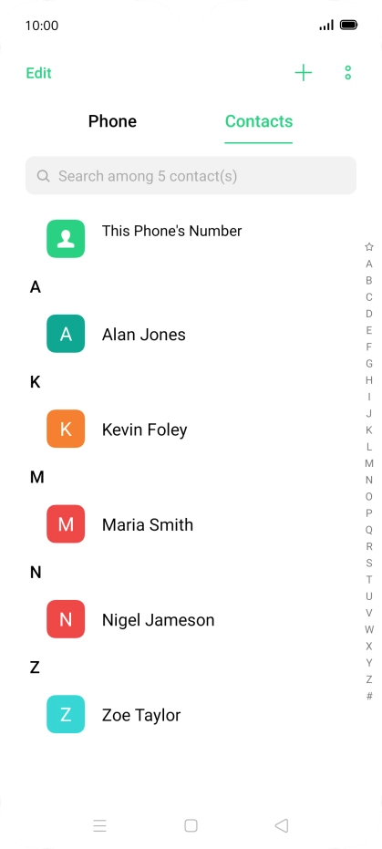 Press the required contact. Press the required contact.