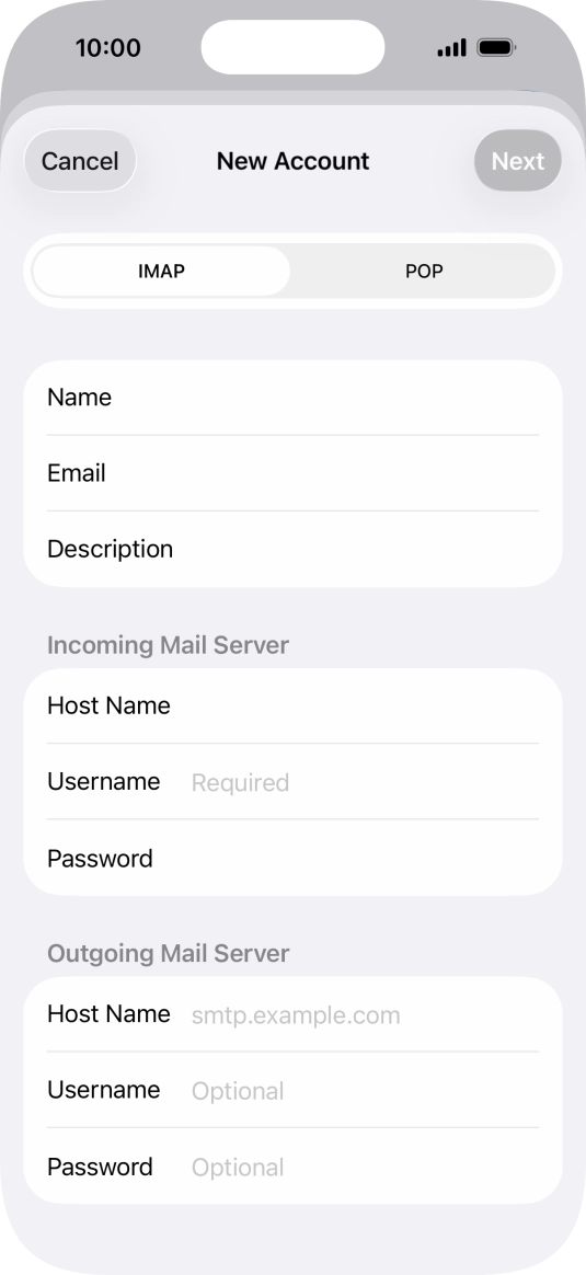 Press Username and key in the username for your email account. Press Username and key in the username for your email account.
