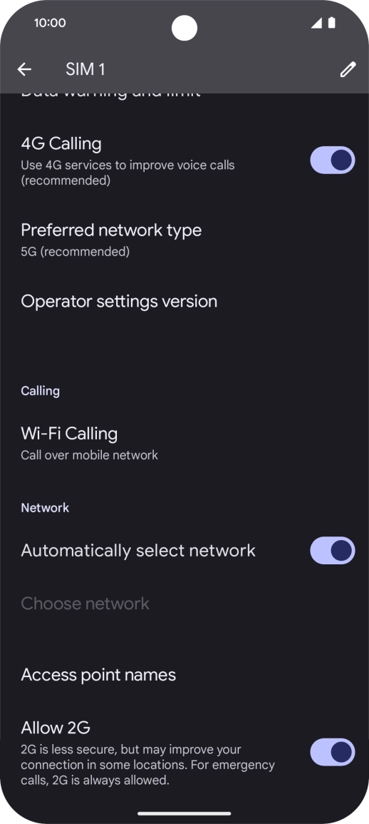 Press Preferred network type. Press Preferred network type.