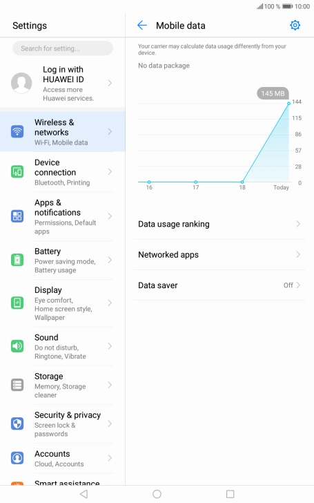 The total data usage is displayed. The total data usage is displayed.