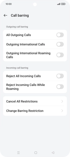 Press the required barring type. Press the required barring type.