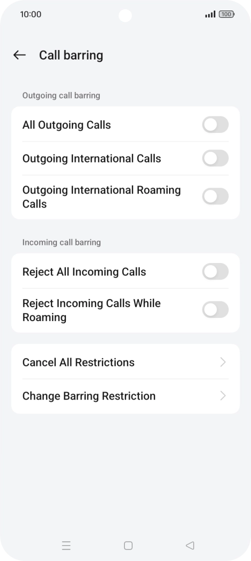 Press the required barring type. Press the required barring type.
