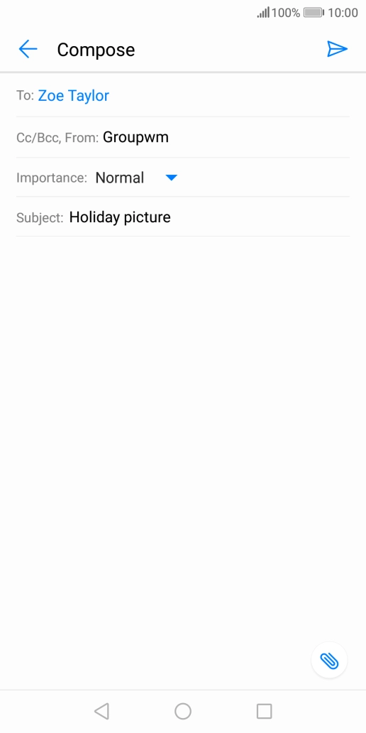 Press the text input field and write the text for your email message. Press the text input field and write the text for your email message.